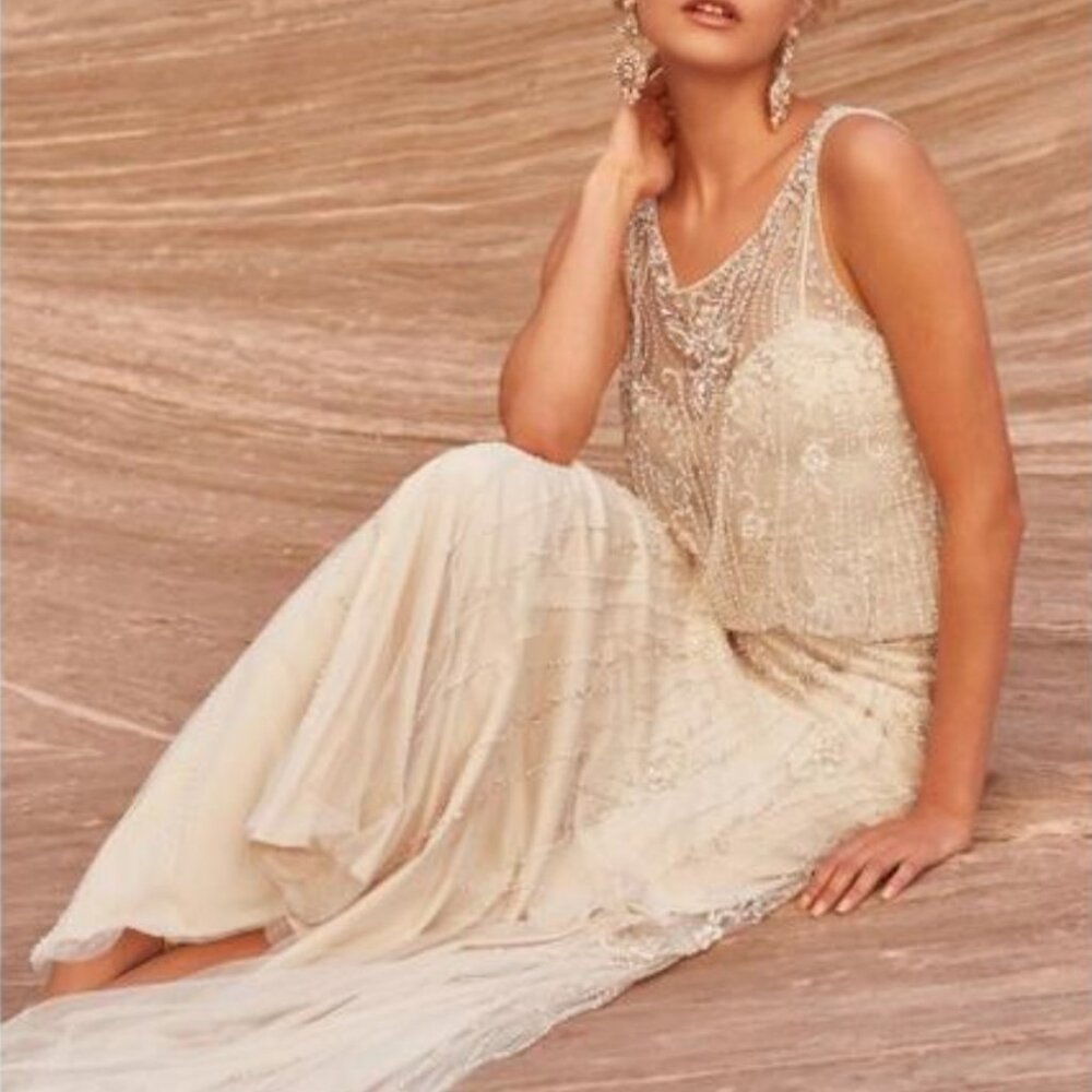 BHLDN Jacinda Wedding Gown Size 4, 6, 8 NEW Art Deco 1920's Beaded - Picture 10 of 13